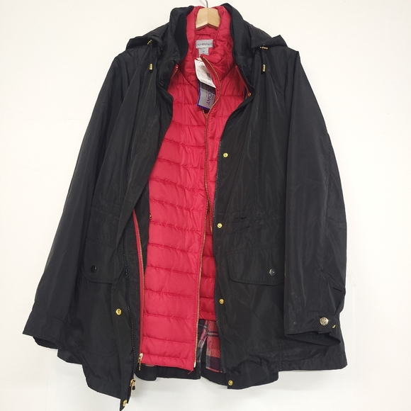NWT Catherines 3-in-1 Parka Anorak Jacket, black red size 0X - Picture 2 of 14
